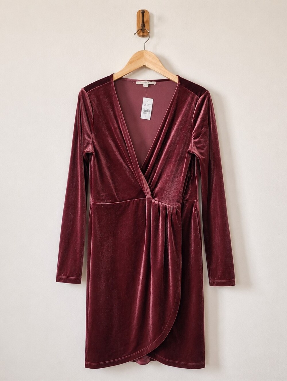 LOFT Velvet Wrap Dress in Burgundy